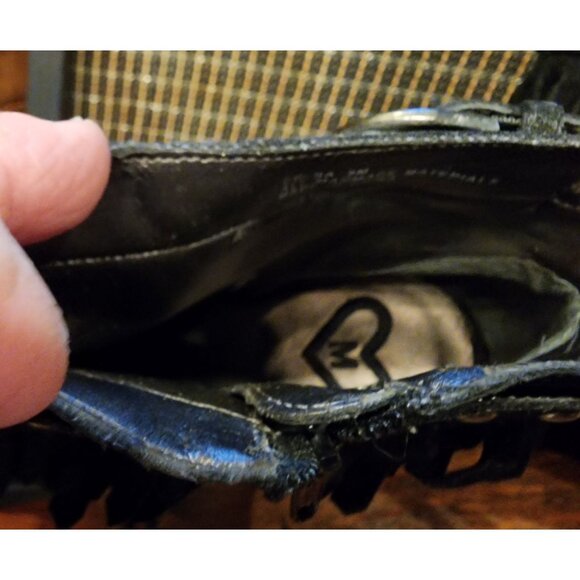 Madeline Women's Black Suede Fringe Ankle Boots With Studded Buckle & 3" Heels - Picture 6 of 16